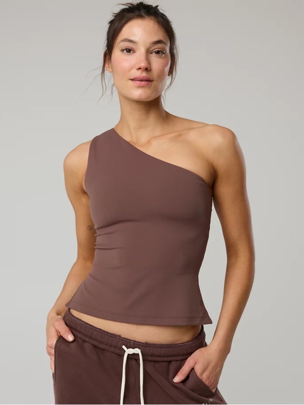 aerie One-Shoulder Tank Top in Brown